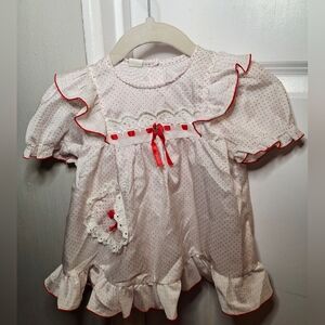 Vintage 80s 🎀Adorable Ruffled Polka Dot Dress (0-3 mo)